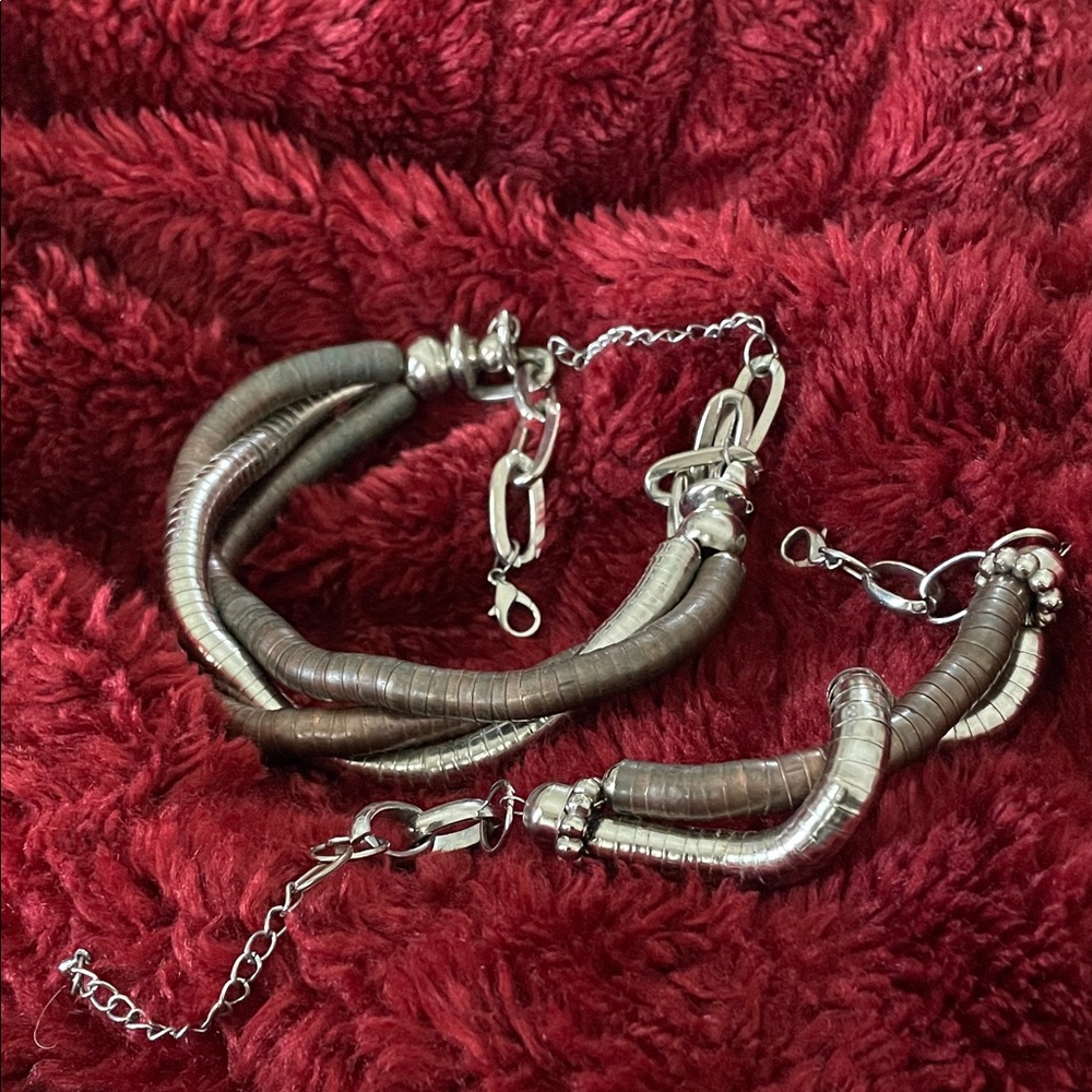 Vintage Retro coil Snake Necklace & Bracelet 2PC Set Bear clasp Copper & Silver